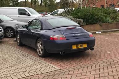 UK Number Plate 80 OB on a 2001 Blue Porsche 911