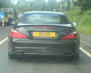 UK Number Plate 80 XO on a 2016 Black Mercedes-Benz SL