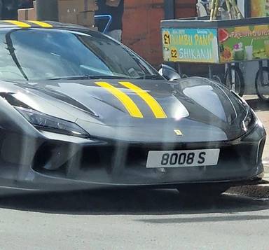 UK Number Plate 8008 S on a 2020 Grey Ferrari F8 Tributo S-A