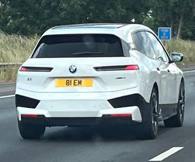 UK Number Plate 81 EM on a 2024 White BMW Ix Xdrive40 M Sport