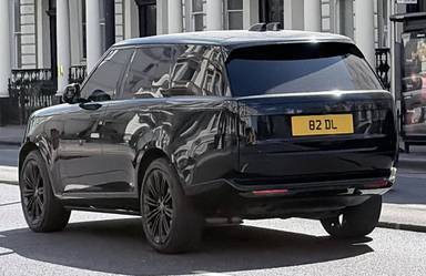 UK Number Plate 82 DL on a 2022 Black Land Rover Range Rover Hse D Mhev Auto