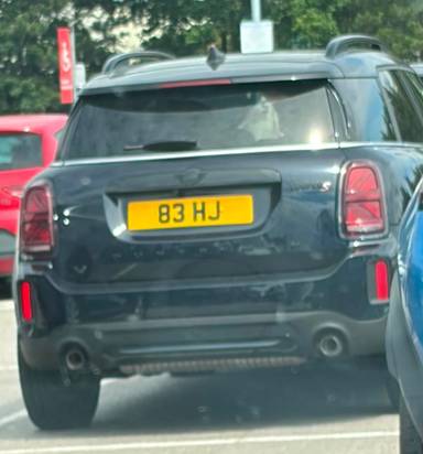 UK Number Plate 83 HJ on a 2023 Blue Mini Countryman