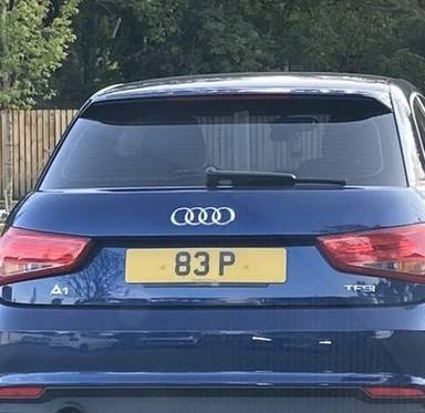 UK Number Plate 83 P on a 2017 Blue Audi A1