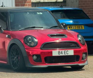 UK Number Plate 84 EC on a 2013 Black Mini John Cooper Works