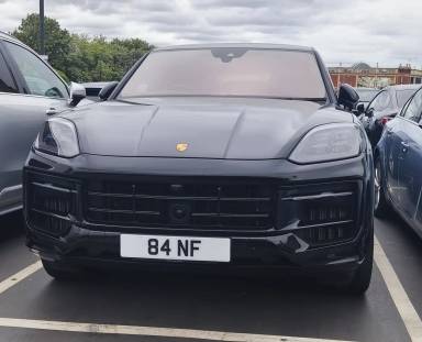 UK Number Plate 84 NF on a 2023 Black Porsche Cayenne V8 S Auto