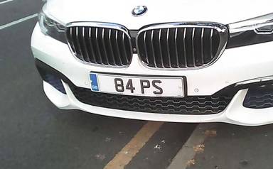 UK Number Plate 84 PS on a 2017 White BMW 730