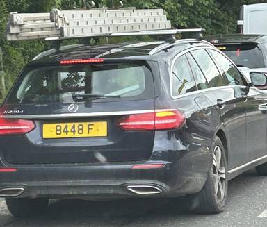UK Number Plate 8448 F on a 2019 Blue Mercedes-Benz E