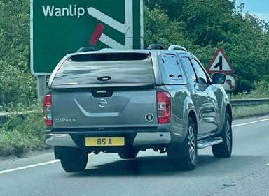 UK Number Plate 85 A on a 2018 Grey Nissan Navara