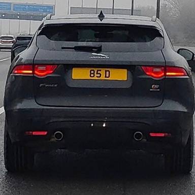 UK Number Plate 85 D on a 2019 Grey Jaguar F-Pace