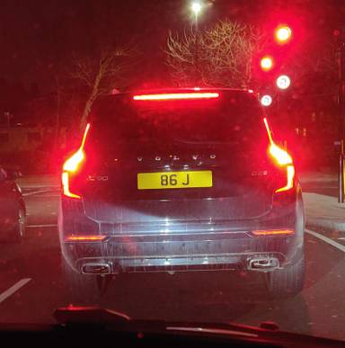 UK Number Plate 86 J on a 2018 Black Volvo Xc90