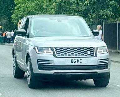 UK Number Plate 86 ME on a 2020 Silver Land Rover Range Rover