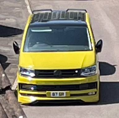 UK Number Plate 87 DR on a 2019 Yellow Volkswagen Transporter