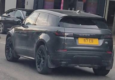 UK Number Plate 87 EB on a 2022 Grey Land Rover R R Evoque R-Dyn Hse D Mhev A