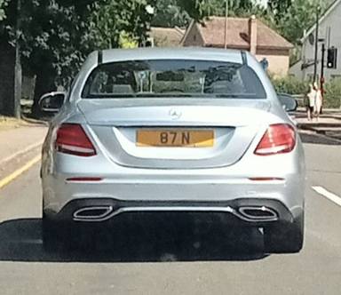 UK Number Plate 87 N on a 2017 Silver Mercedes-Benz E