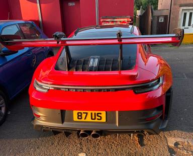UK Number Plate 87 US on a 2024 RED Porsche 911 Gt3 Rs S-A