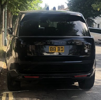 UK Number Plate 88 BD on a 2022 Black Land Rover Range Rover First Edition Auto