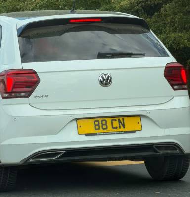 UK Number Plate 88 CN on a 2019 White Volkswagen Polo