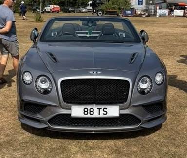 UK Number Plate 88 TS on a 2018 Grey Bentley Continental