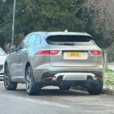 UK Number Plate 89 D on a 2018 Silver Jaguar F-Pace