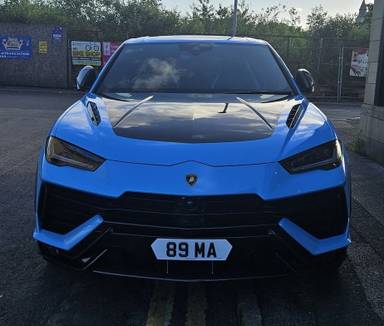 UK Number Plate 89 MA on a 2025 Blue Lamborghini Urus V8 Performante Auto