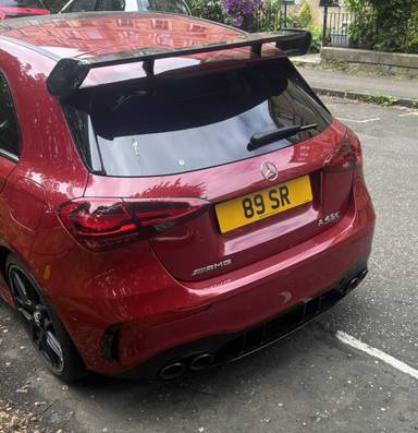 UK Number Plate 89 SR on a 2024 RED Mercedes-Benz Amg A 45 S 4matic+ Plus Auto
