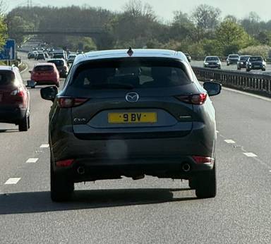 UK Number Plate 9 BV on a 2021 Grey Mazda Cx-5 Sport Auto