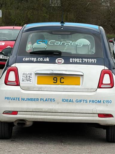 UK Number Plate 9 C on a 2019 White Fiat 500