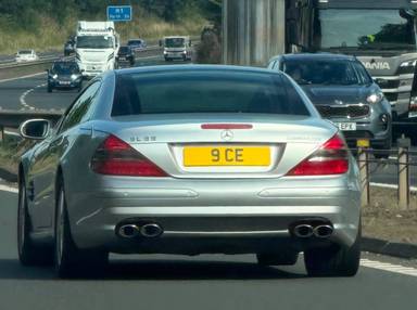 UK Number Plate 9 CE on a 2002 Silver Mercedes SL