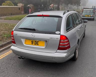 UK Number Plate 9 DE on a 2003 Silver Mercedes C