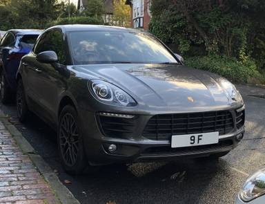 UK Number Plate 9 F on a 2016 Grey Porsche Macan