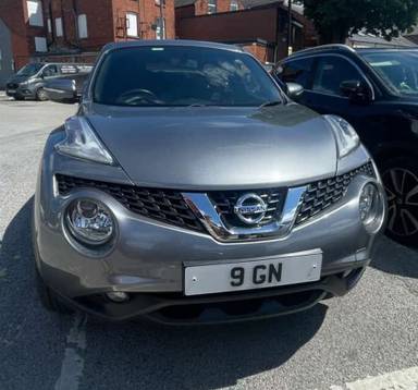UK Number Plate 9 GN on a 2014 Grey Nissan Juke