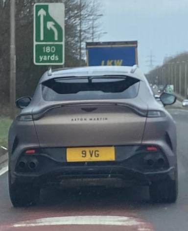UK Number Plate 9 VG on a 2023 Bronze Aston Martin Dbx V8 Auto
