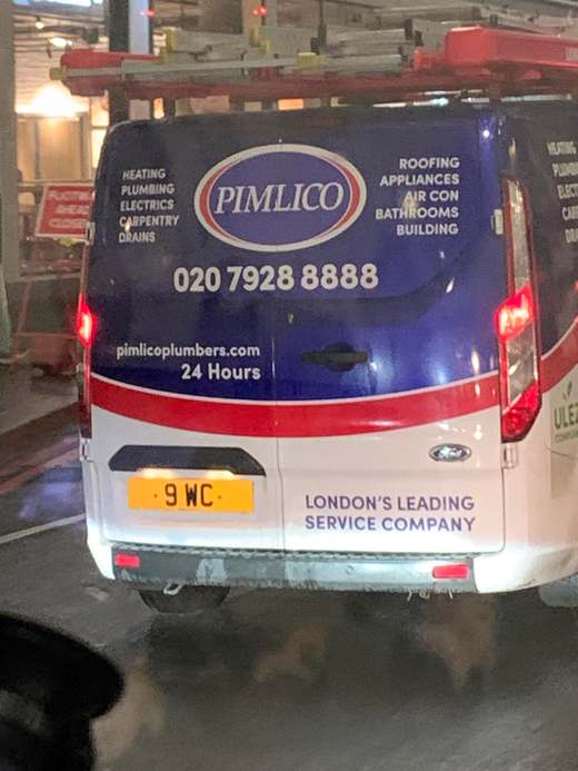 9 WC number plate – Pimlico Plumbers