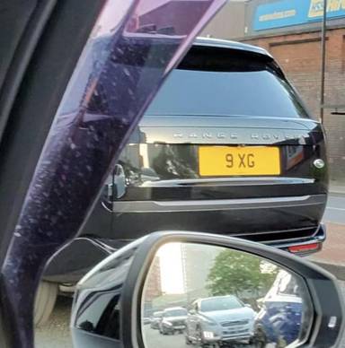 UK Number Plate 9 XG on a 2023 Black Land Rover Range Rover Hse Phev Auto