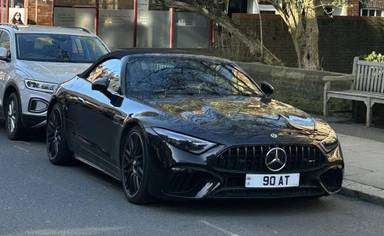 UK Number Plate 90 AT on a 2024 Black Mercedes-Benz Amg Sl 63 4matic+ Premium + A