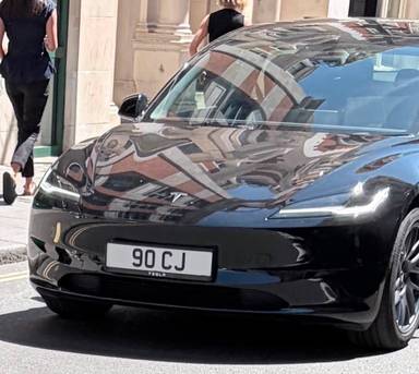 UK Number Plate 90 CJ on a 2025 Black Tesla Model 3