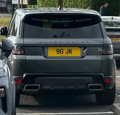UK Number Plate 90 JK on a 2019 Grey Land Rover Range Rover Sport
