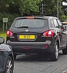 UK Number Plate 91 GT on a 2009 Black Nissan Qashqai