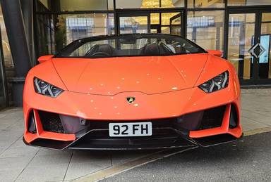 UK Number Plate 92 FH on a 2021 Orange Lamborghini Huracan Evo Lp 640-4 S-A