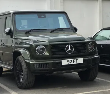 UK Number Plate 92 FT on a 2020 Green Mercedes-Benz G