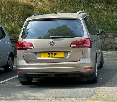 UK Number Plate 92 P on a 2019 Gold Volkswagen Sharan Sel Tdi S-A