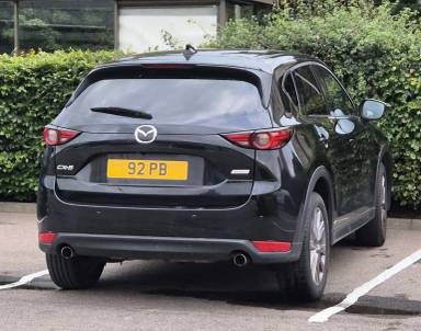 UK Number Plate 92 PB on a 2019 Black Mazda Cx-5
