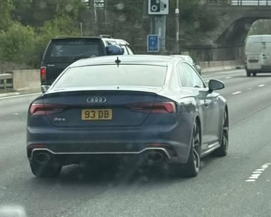 UK Number Plate 93 DB on a 2017 Blue Audi A5