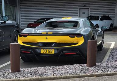 UK Number Plate 93 GB on a 2022 Grey Ferrari 296 Gtb S-A