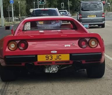 UK Number Plate 93 JC on a 1985 RED Ferrari 288