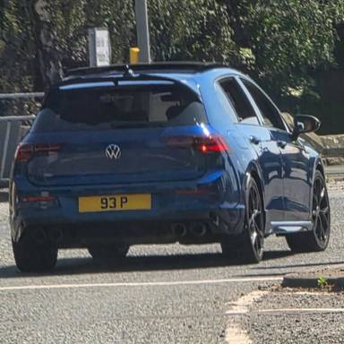 UK Number Plate 93 P on a 2023 Blue Volkswagen Golf R 20 Years Tsi 4motion Sa