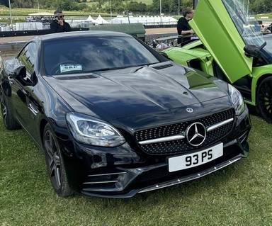 UK Number Plate 93 PS on a 2019 Black Mercedes-Benz SLC