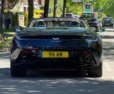 UK Number Plate 94 AM on a 2018 Blue Aston Martin Db11