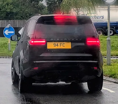 UK Number Plate 94 FC on a 2025 Black Land Rover Discovery Dynamic Hse D Mhev A