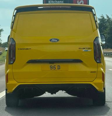 UK Number Plate 95 D on a 2026 Yellow Ford Transit Cust320ms-Rt Ebl Awd A